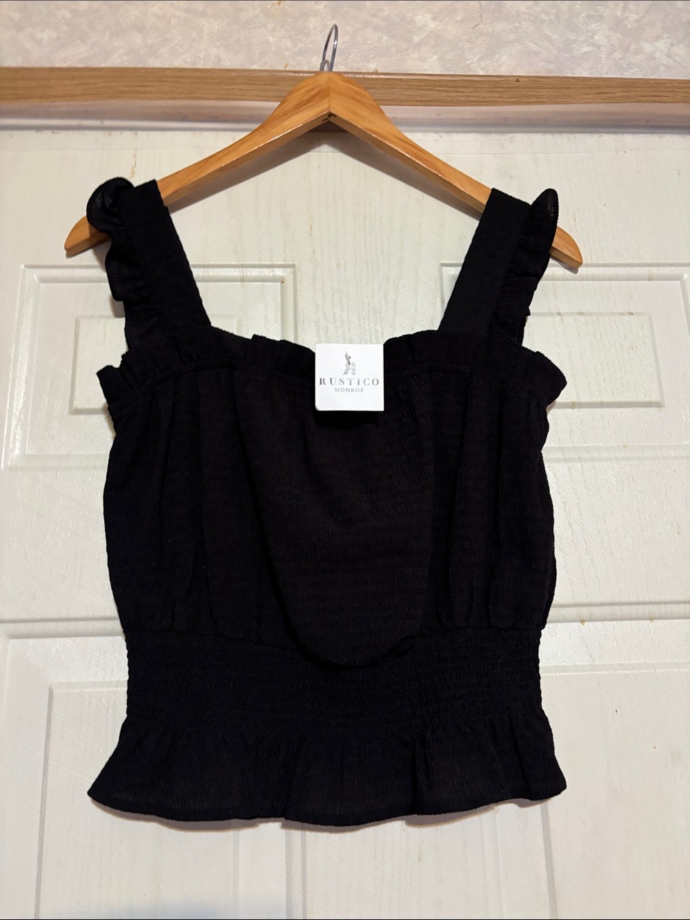 mine Black Smocked Ruffle Strap Camisole